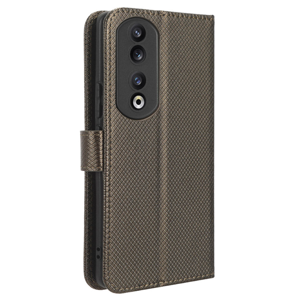 For Honor 90 TPU + PU Leather Cell Phone Case Stand Wallet Diamond Texture Cover