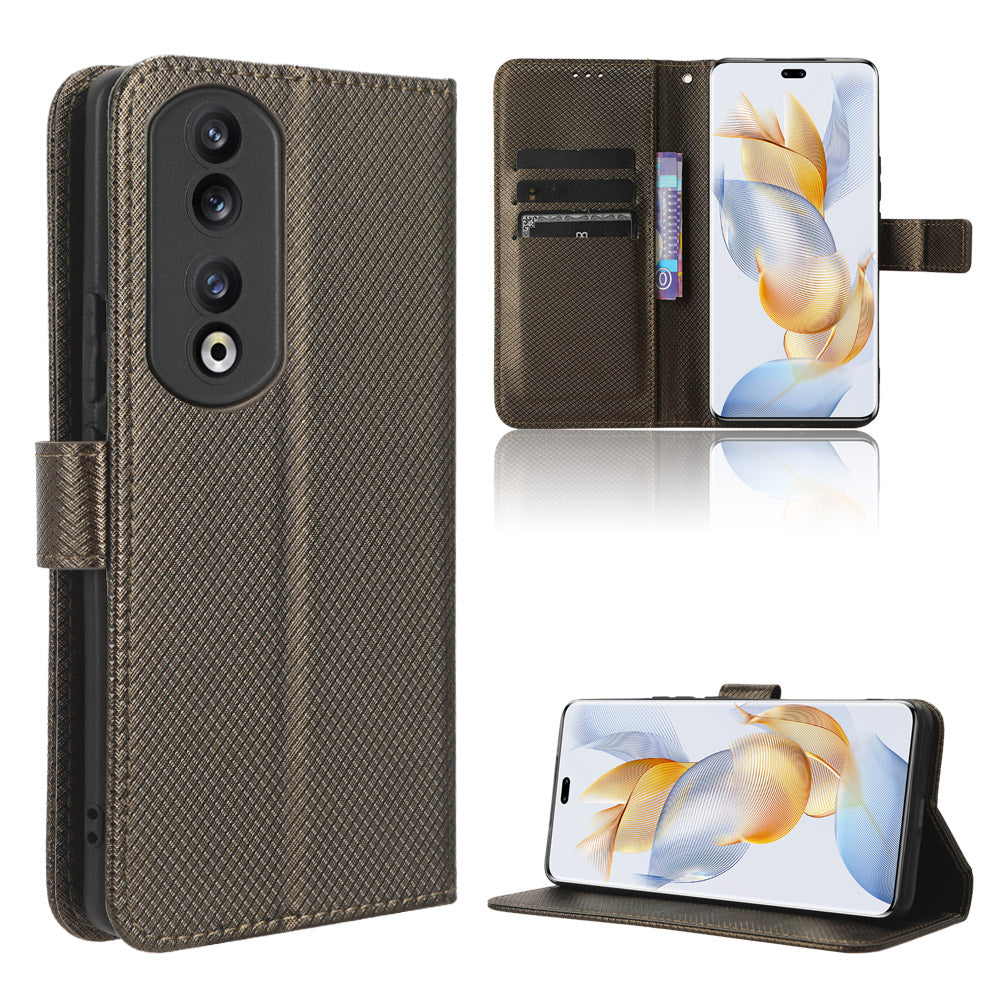 For Honor 90 TPU + PU Leather Cell Phone Case Stand Wallet Diamond Texture Cover