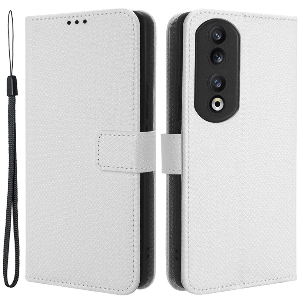 For Honor 90 TPU + PU Leather Cell Phone Case Stand Wallet Diamond Texture Cover