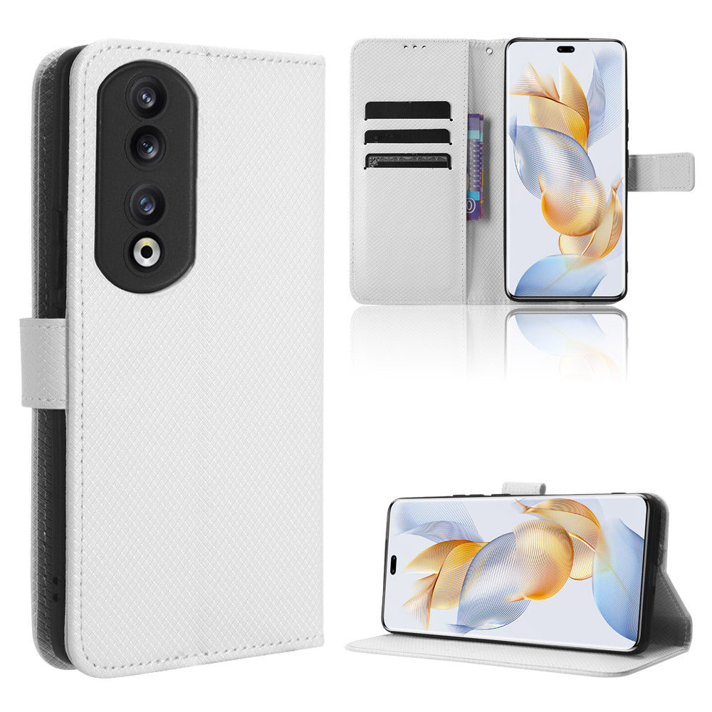 For Honor 90 TPU + PU Leather Cell Phone Case Stand Wallet Diamond Texture Cover