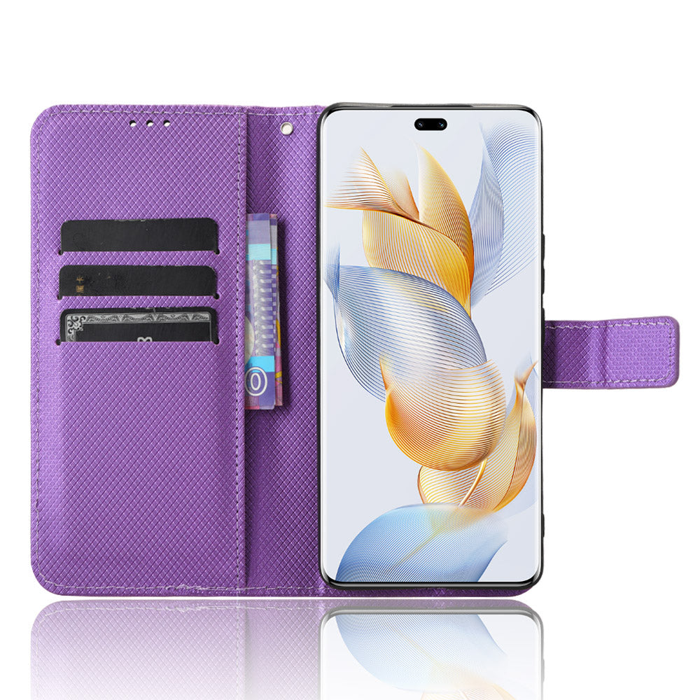 For Honor 90 TPU + PU Leather Cell Phone Case Stand Wallet Diamond Texture Cover