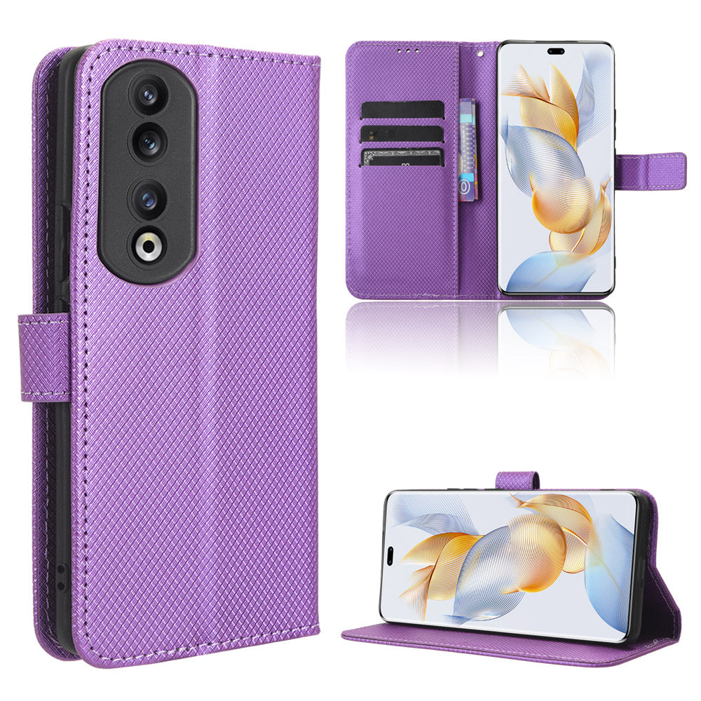For Honor 90 TPU + PU Leather Cell Phone Case Stand Wallet Diamond Texture Cover