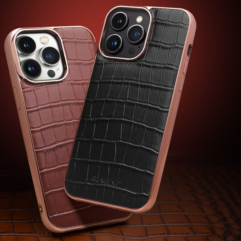 QIALINO Shockproof Phone Case for iPhone 14 Pro Max Anti-Drop Genuine Cow Leather TPU Cover Compatible with MagSafe Charger