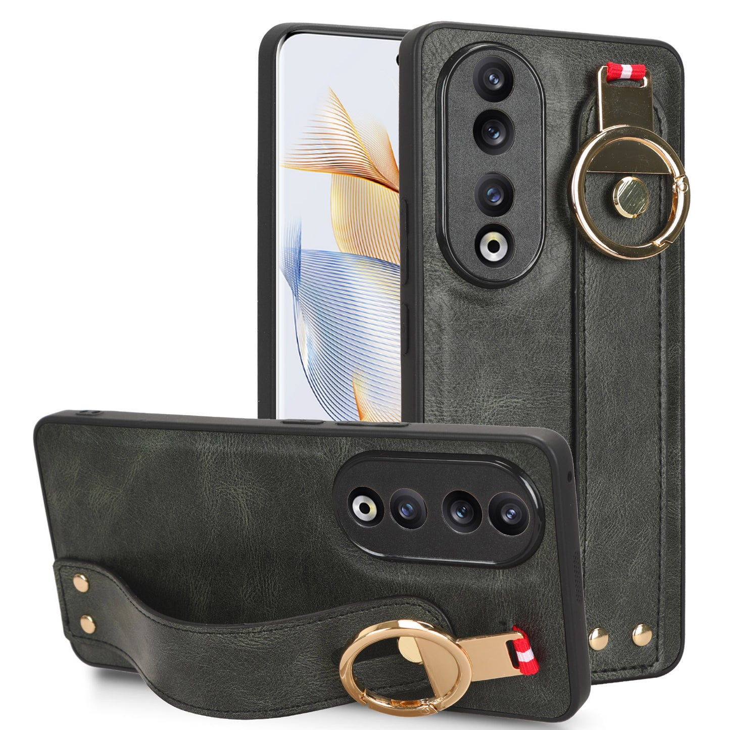 For Honor 90 Pro Wristband Kickstand Protective Case Bottle Opener Design PU Leather+PC+TPU Phone Cover
