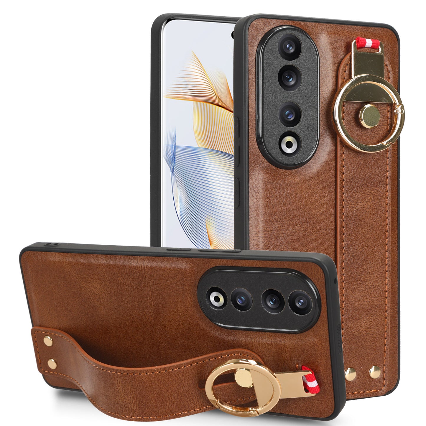 For Honor 90 Pro Wristband Kickstand Protective Case Bottle Opener Design PU Leather+PC+TPU Phone Cover