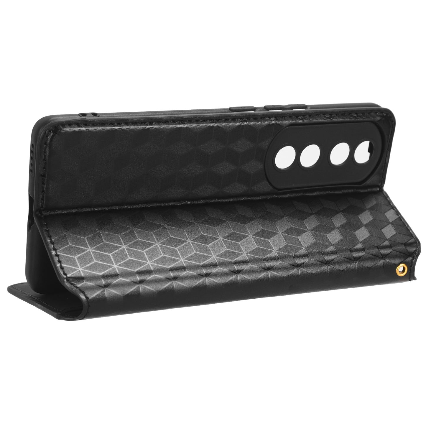 For Honor 90 Pro Anti-Scratch PU Leather Stand Case Shockproof Imprinted Rhombus Phone Cover
