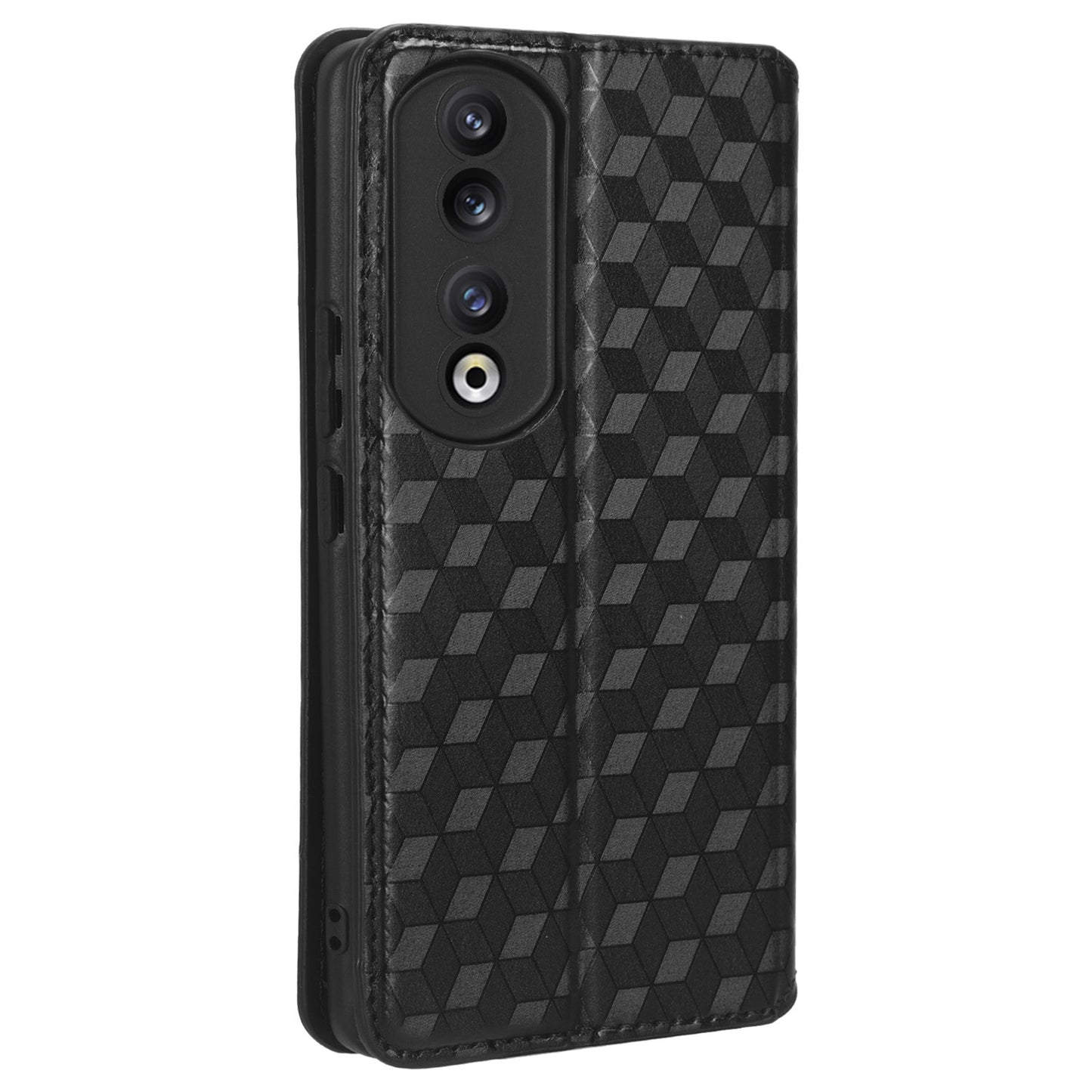 For Honor 90 Pro Anti-Scratch PU Leather Stand Case Shockproof Imprinted Rhombus Phone Cover