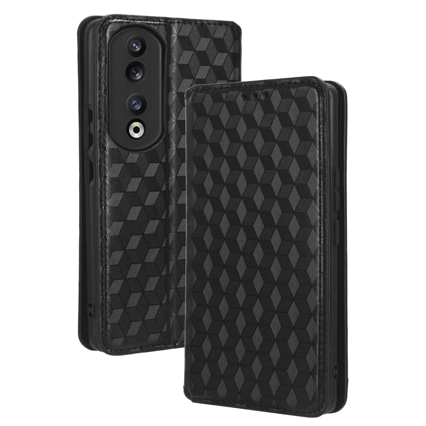For Honor 90 Pro Anti-Scratch PU Leather Stand Case Shockproof Imprinted Rhombus Phone Cover