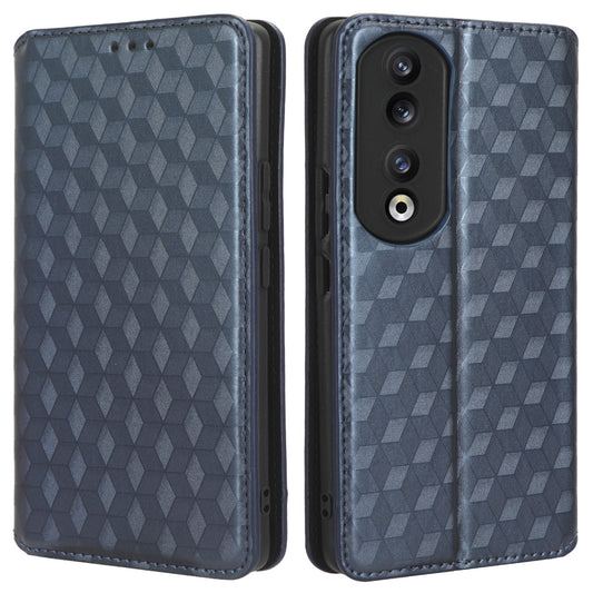 For Honor 90 Pro Anti-Scratch PU Leather Stand Case Shockproof Imprinted Rhombus Phone Cover