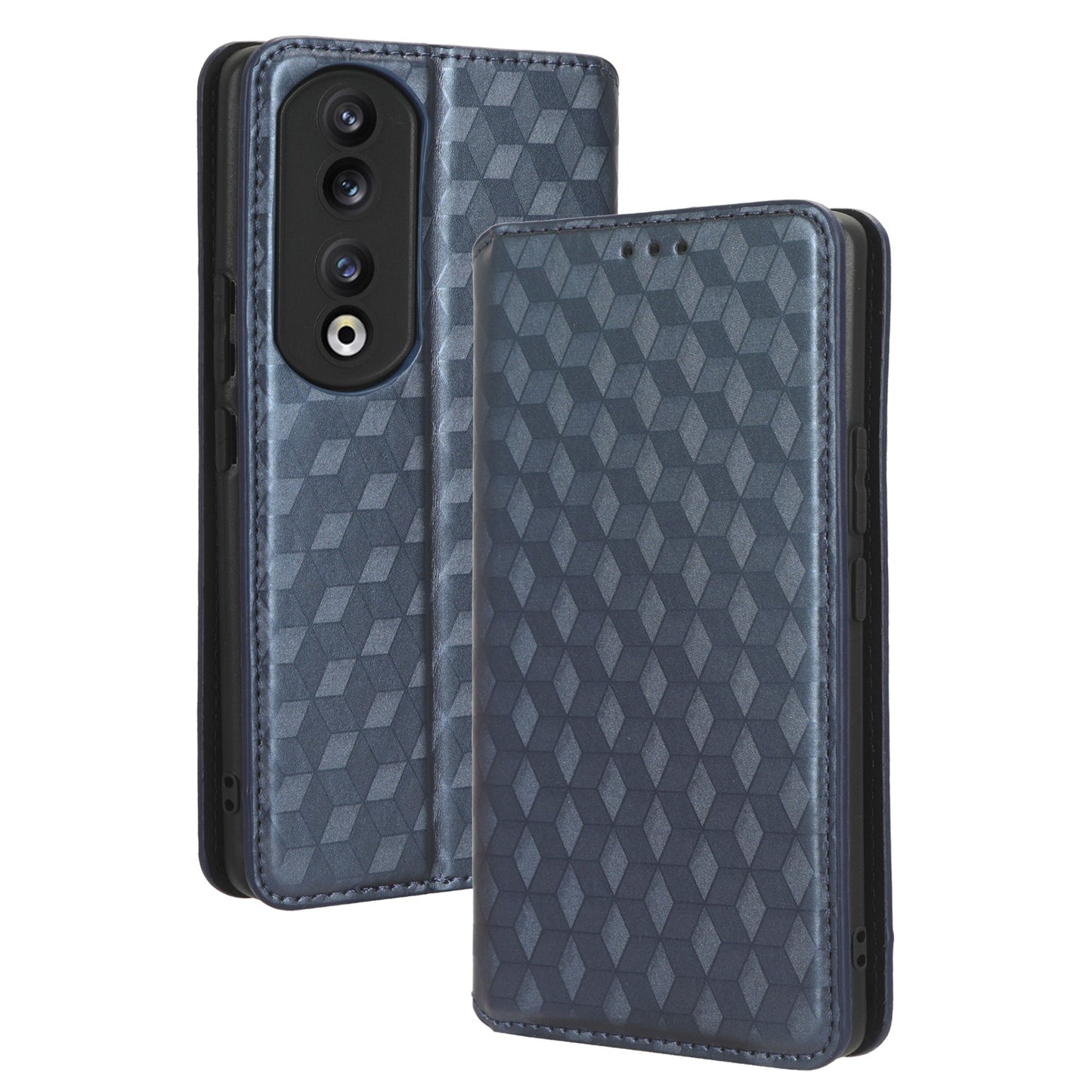 For Honor 90 Pro Anti-Scratch PU Leather Stand Case Shockproof Imprinted Rhombus Phone Cover