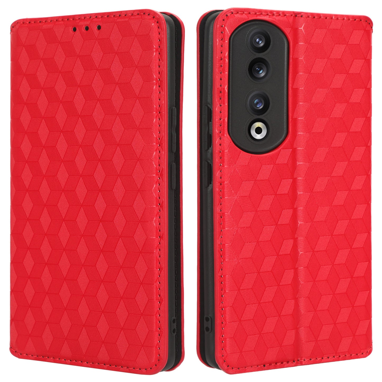For Honor 90 Pro Anti-Scratch PU Leather Stand Case Shockproof Imprinted Rhombus Phone Cover