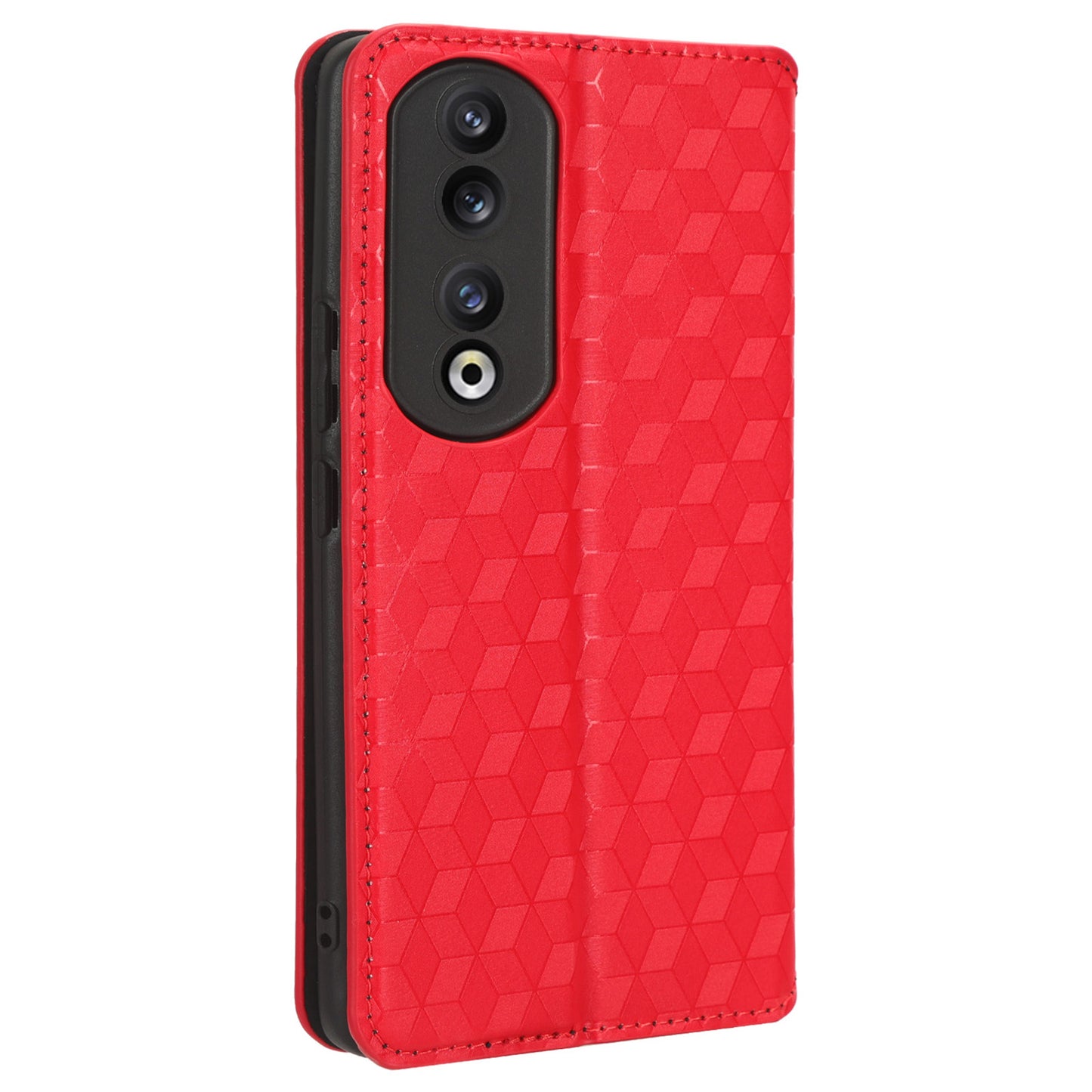 For Honor 90 Pro Anti-Scratch PU Leather Stand Case Shockproof Imprinted Rhombus Phone Cover