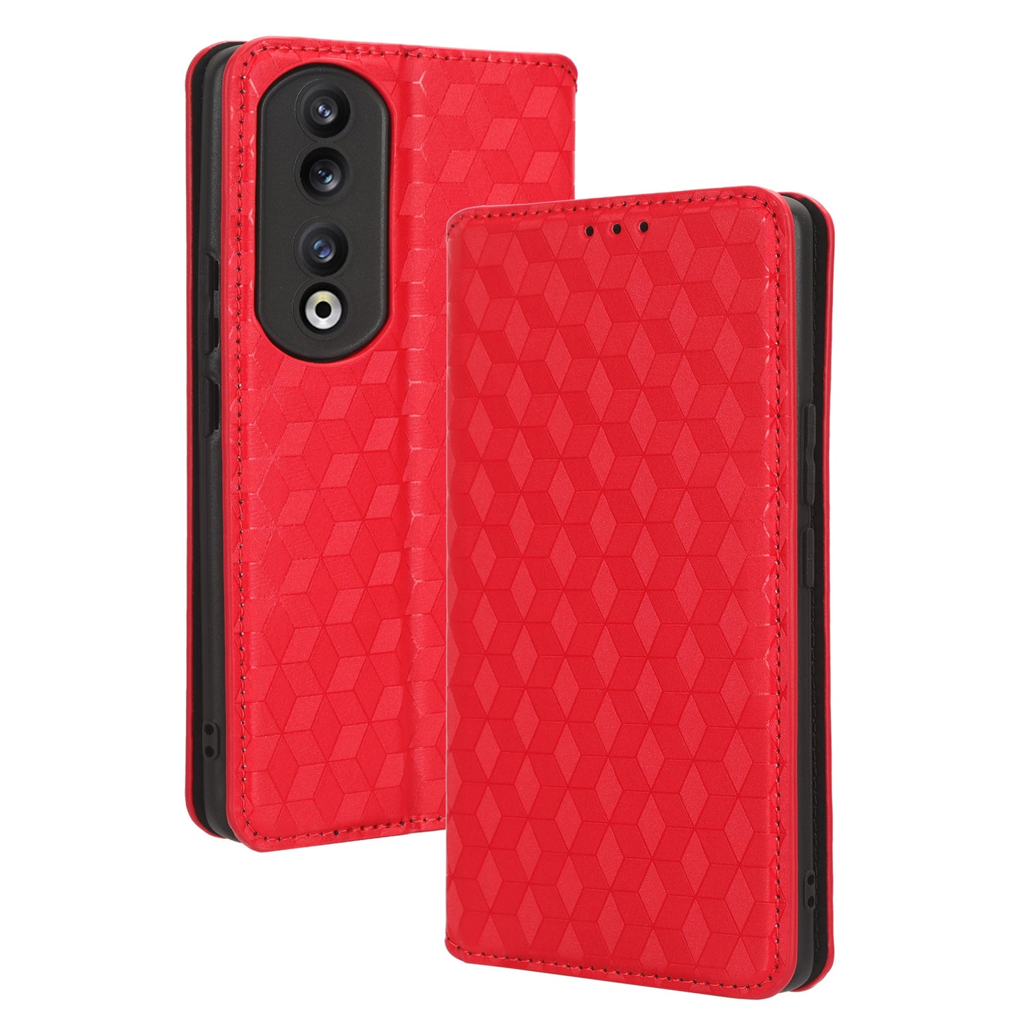 For Honor 90 Pro Anti-Scratch PU Leather Stand Case Shockproof Imprinted Rhombus Phone Cover