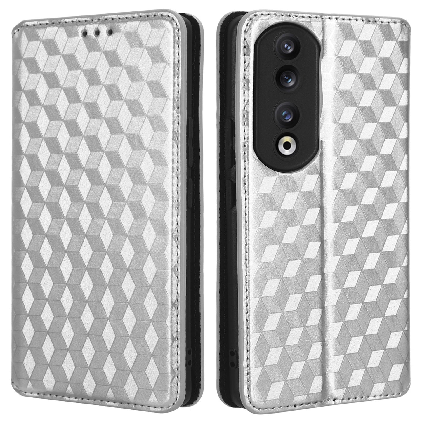 For Honor 90 Pro Anti-Scratch PU Leather Stand Case Shockproof Imprinted Rhombus Phone Cover