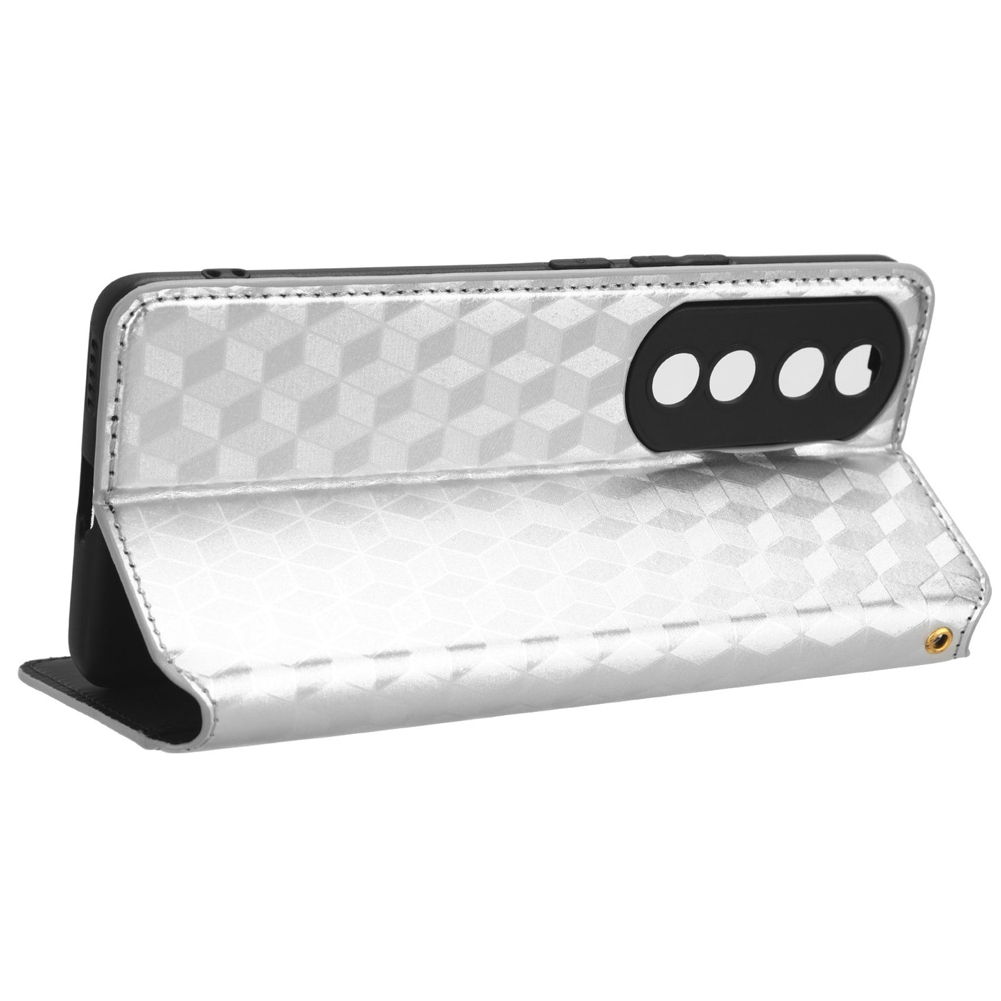 For Honor 90 Pro Anti-Scratch PU Leather Stand Case Shockproof Imprinted Rhombus Phone Cover