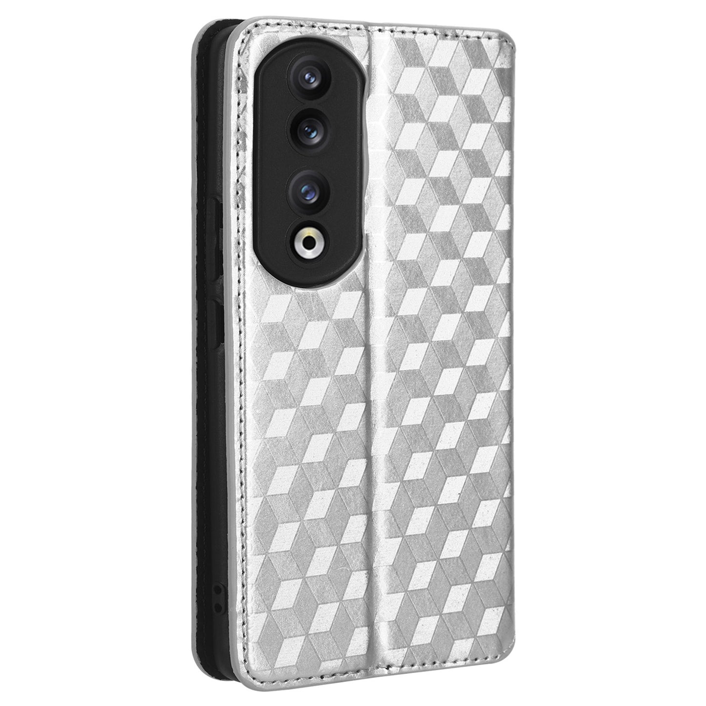 For Honor 90 Pro Anti-Scratch PU Leather Stand Case Shockproof Imprinted Rhombus Phone Cover