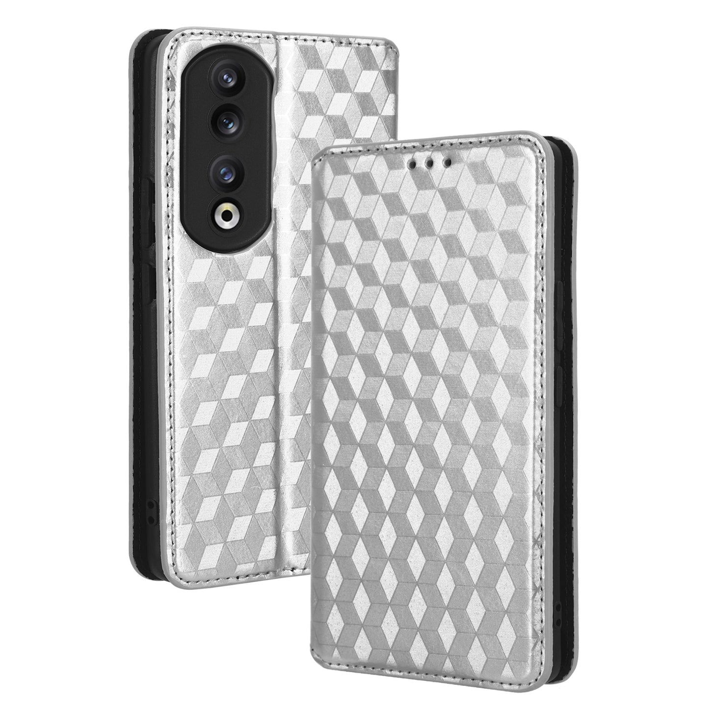 For Honor 90 Pro Anti-Scratch PU Leather Stand Case Shockproof Imprinted Rhombus Phone Cover