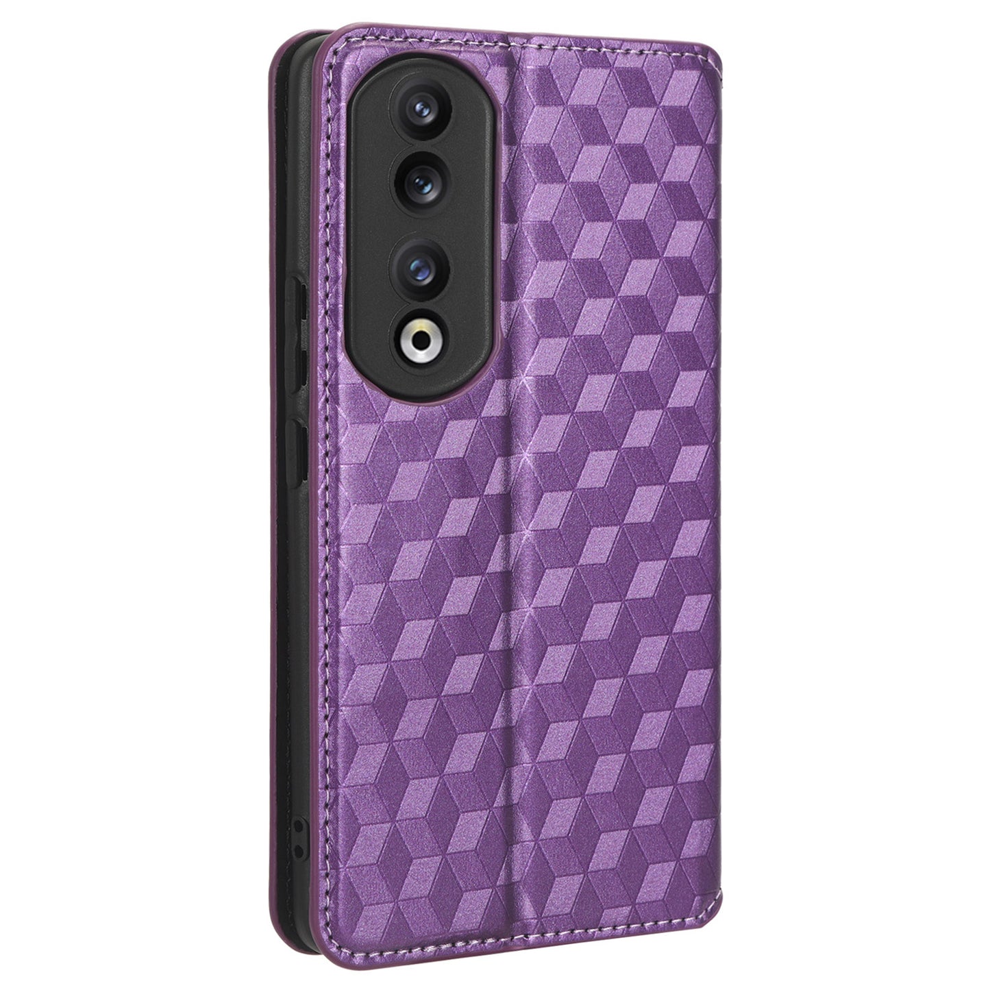 For Honor 90 Pro Anti-Scratch PU Leather Stand Case Shockproof Imprinted Rhombus Phone Cover