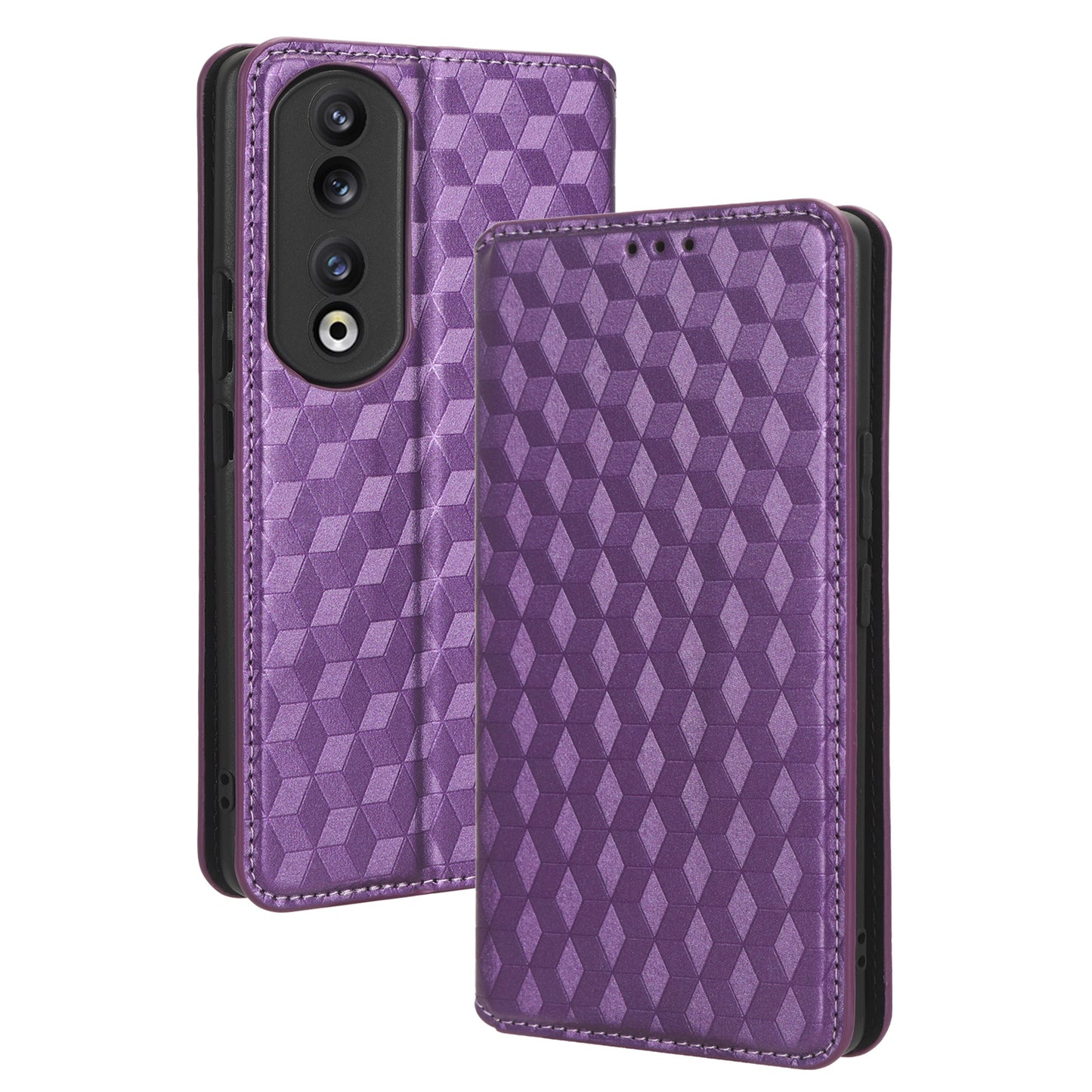 For Honor 90 Pro Anti-Scratch PU Leather Stand Case Shockproof Imprinted Rhombus Phone Cover