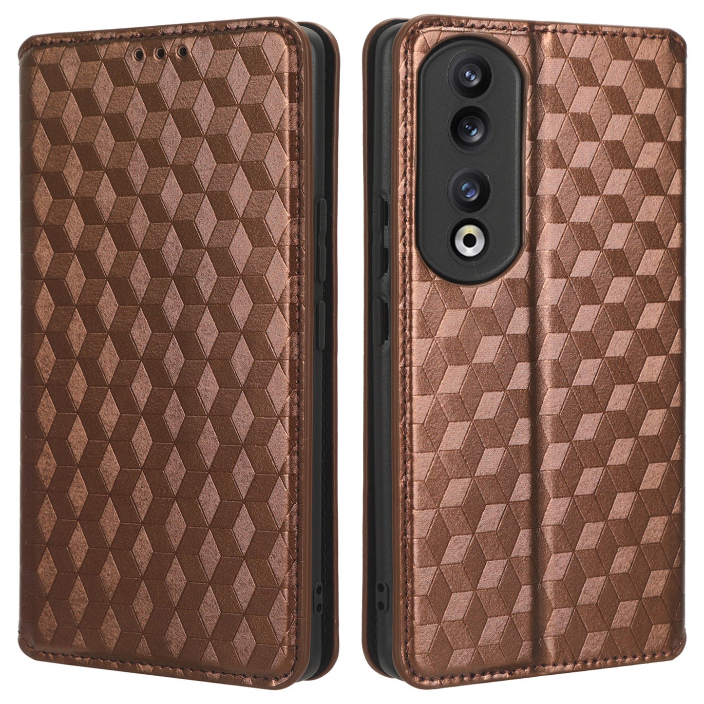 For Honor 90 Pro Anti-Scratch PU Leather Stand Case Shockproof Imprinted Rhombus Phone Cover