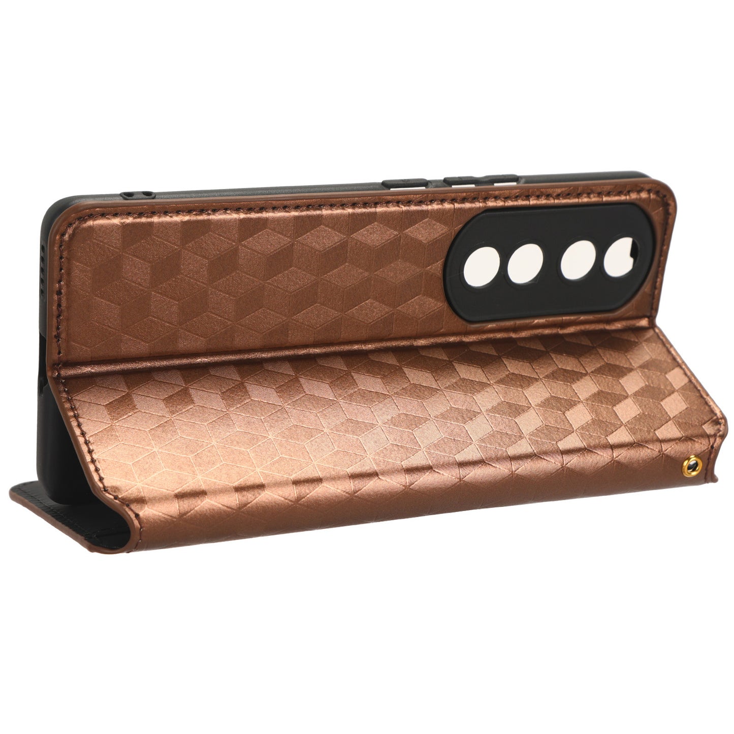 For Honor 90 Pro Anti-Scratch PU Leather Stand Case Shockproof Imprinted Rhombus Phone Cover