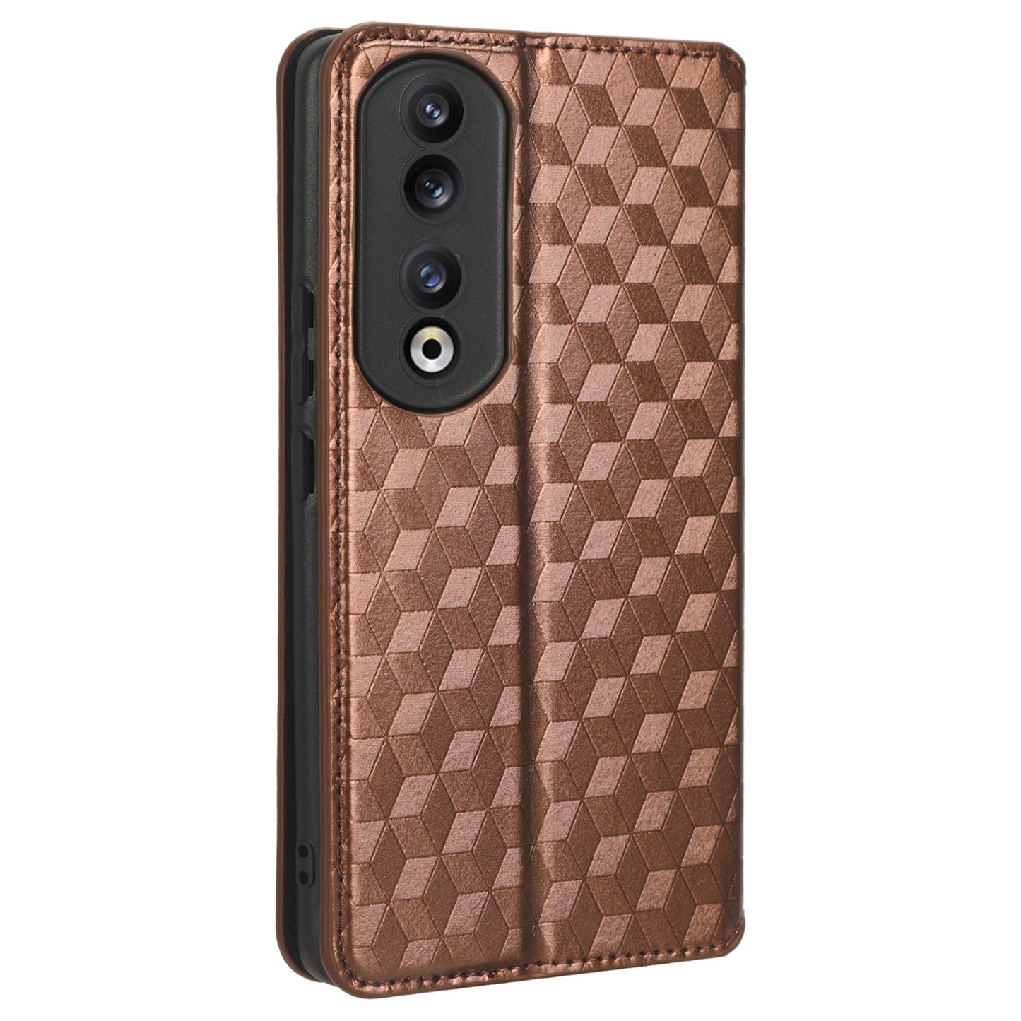 For Honor 90 Pro Anti-Scratch PU Leather Stand Case Shockproof Imprinted Rhombus Phone Cover