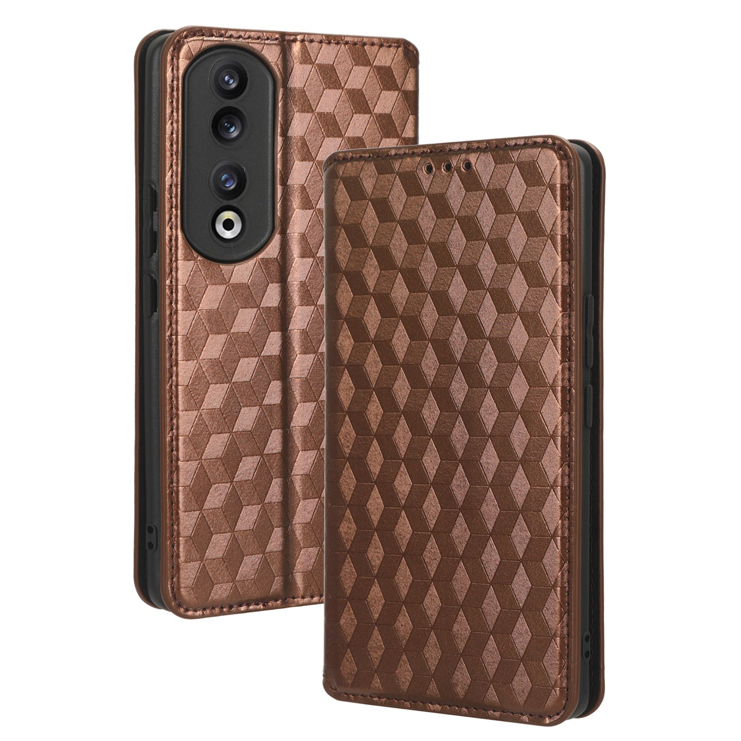 For Honor 90 Pro Anti-Scratch PU Leather Stand Case Shockproof Imprinted Rhombus Phone Cover