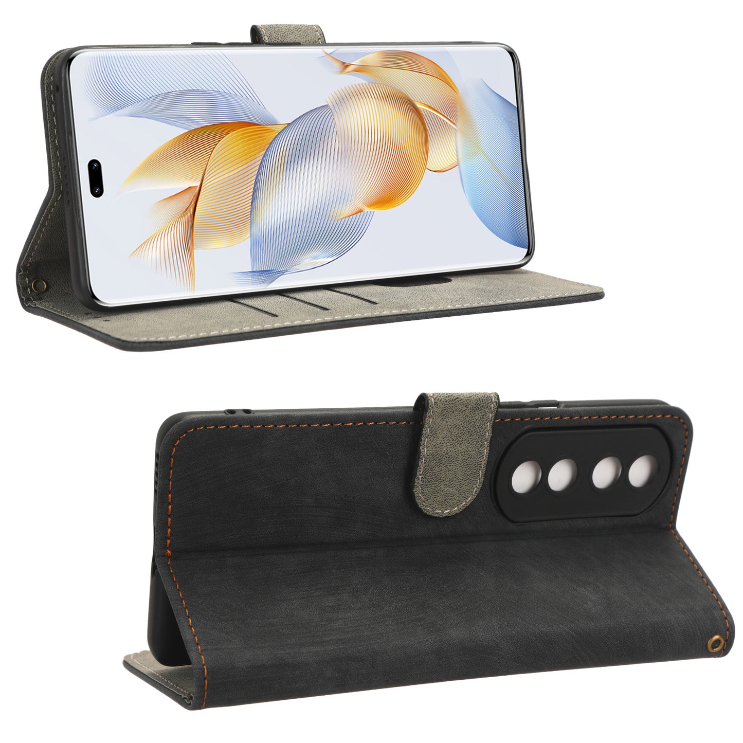 For Honor 90 Pro Anti-Scratch Wallet Phone Cover RFID Blocking PU Leather Stand Phone Case