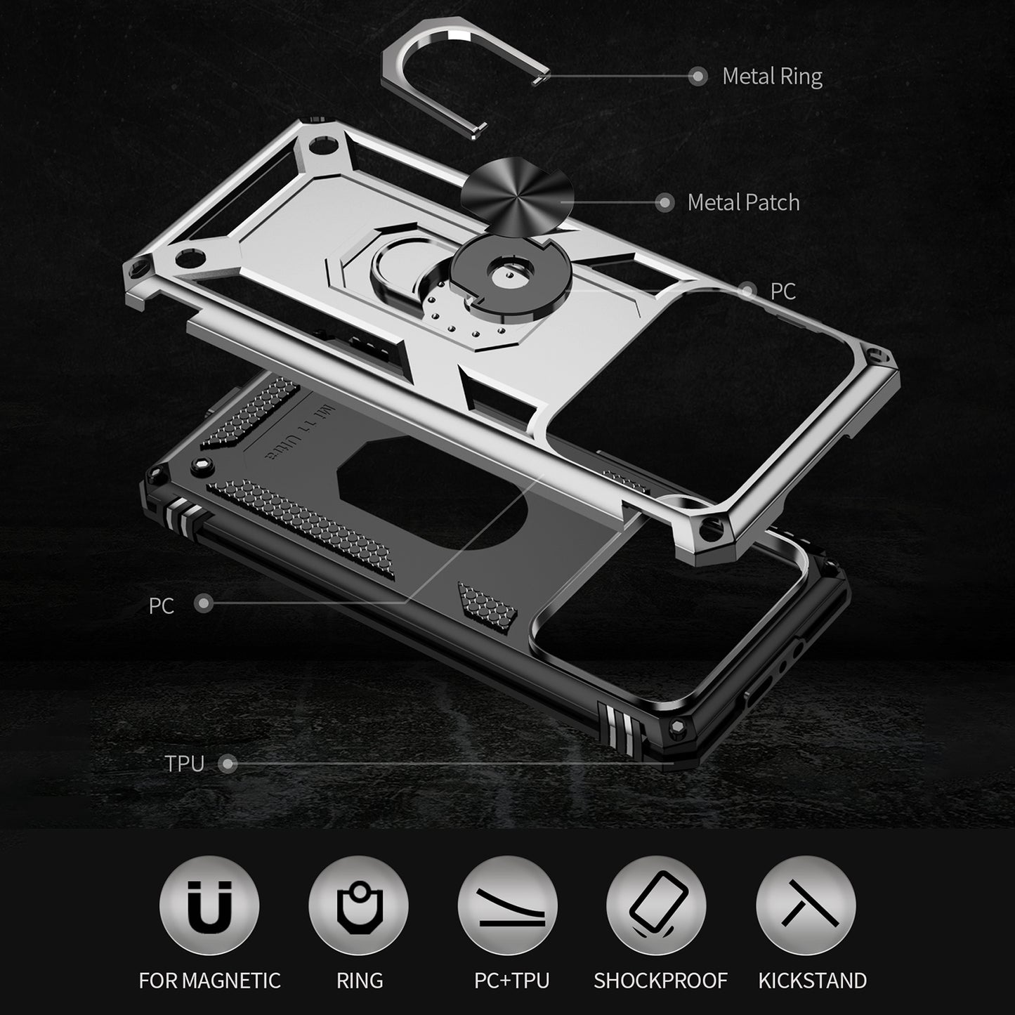 For Xiaomi Mi 11 Ultra PC+TPU Anti-scratch Phone Case Car Mount Holder Kickstand Cover