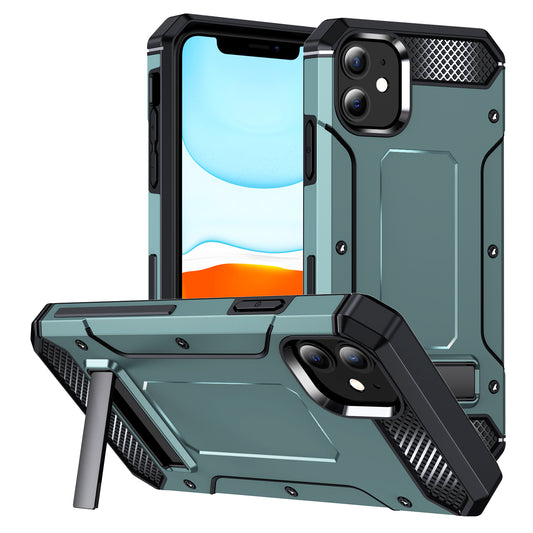 For iPhone 11 Flexible TPU + Hard PC Cover Kickstand Rugged Protective Phone Case