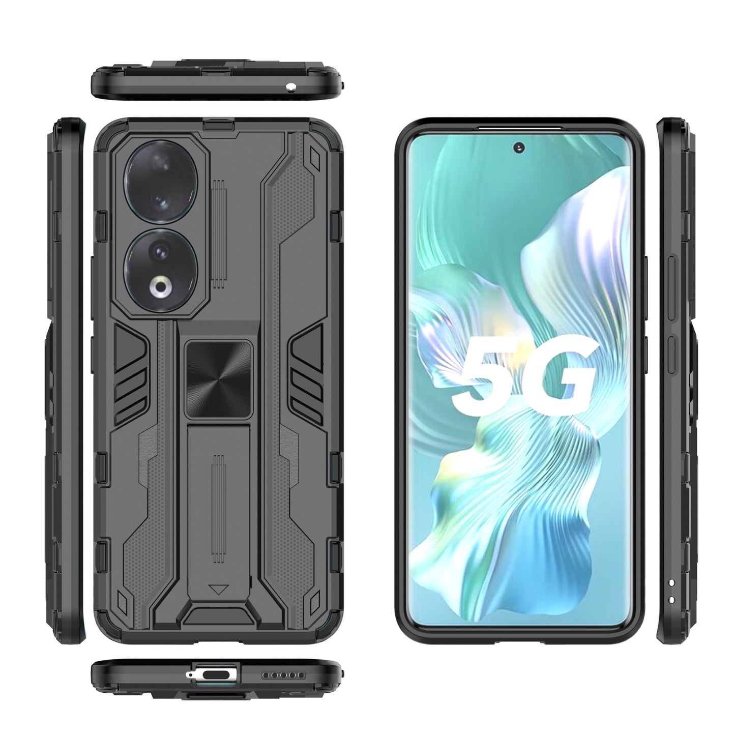 For Honor 90 Anti-drop Phone Cover with Kickstand Hard PC + Soft TPU Protective Case