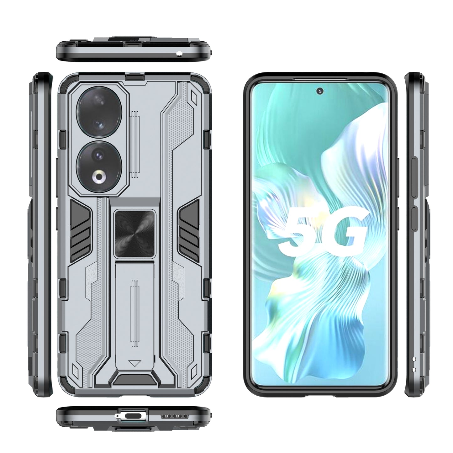 For Honor 90 Anti-drop Phone Cover with Kickstand Hard PC + Soft TPU Protective Case