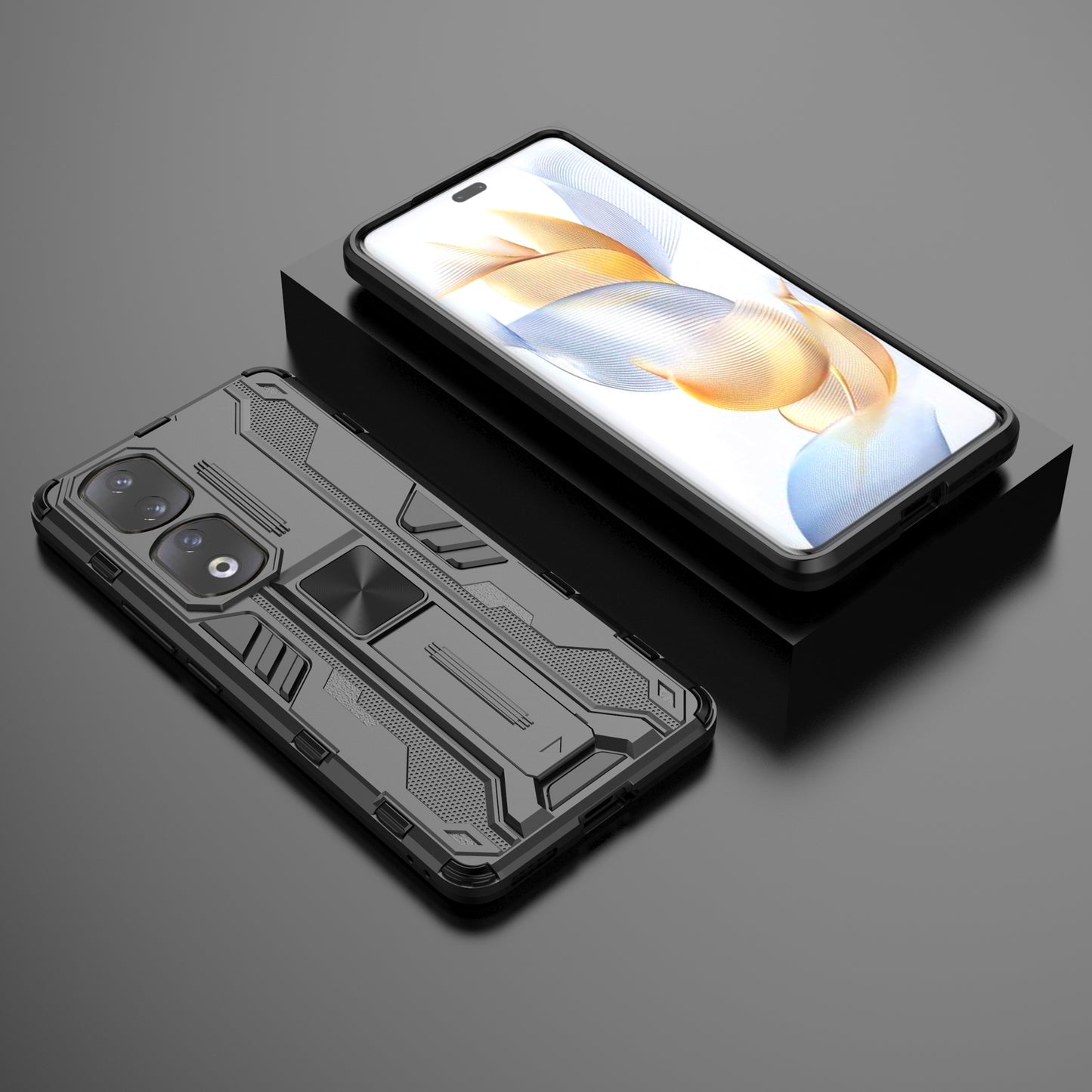 For Honor 90 Pro Shockproof Phone Cover with Kickstand Hard PC + Soft TPU Protective Case