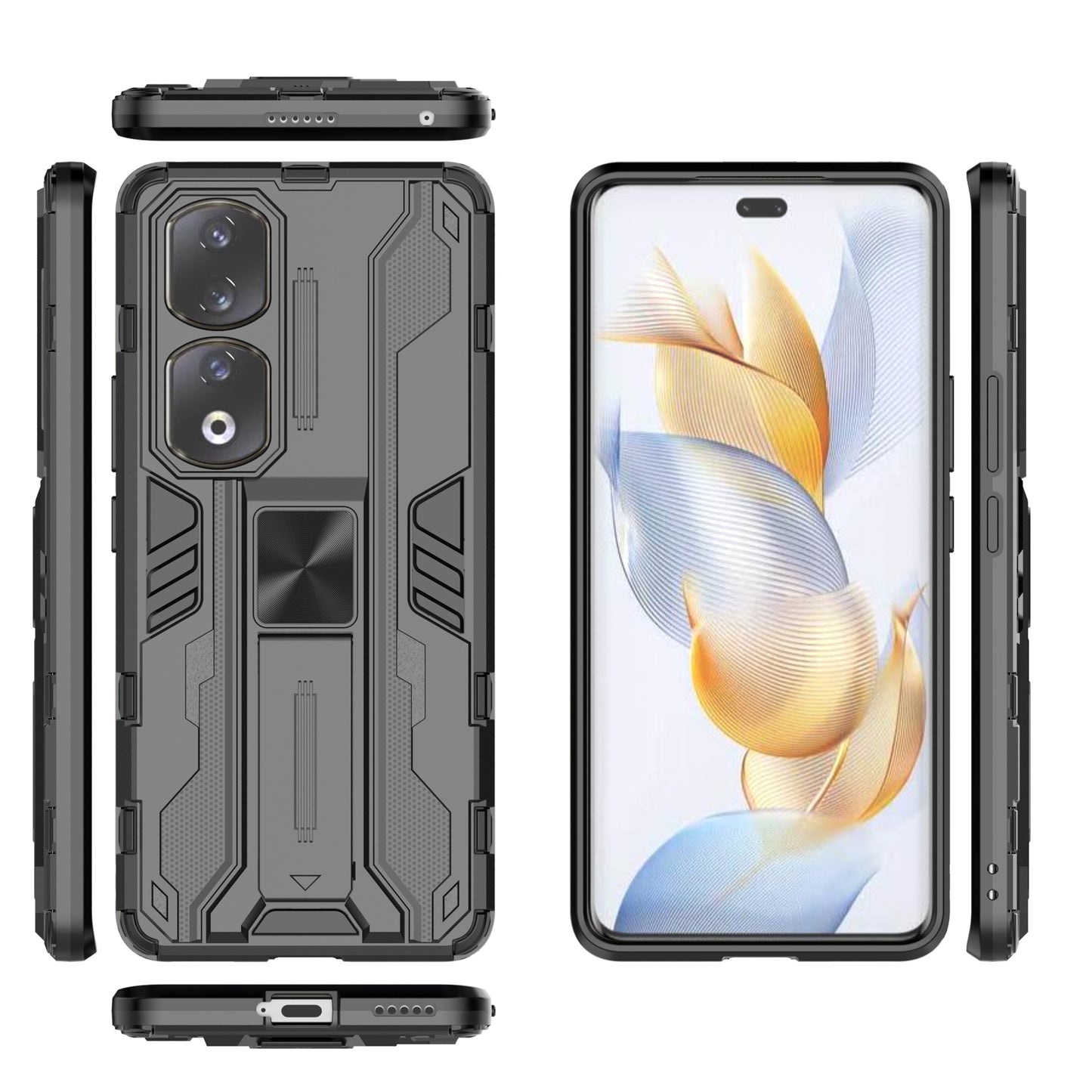 For Honor 90 Pro Shockproof Phone Cover with Kickstand Hard PC + Soft TPU Protective Case