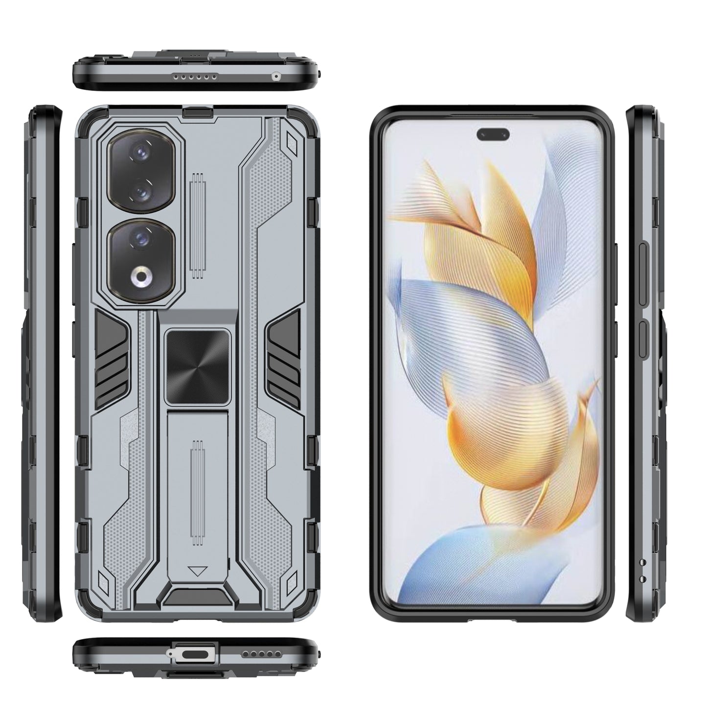 For Honor 90 Pro Shockproof Phone Cover with Kickstand Hard PC + Soft TPU Protective Case