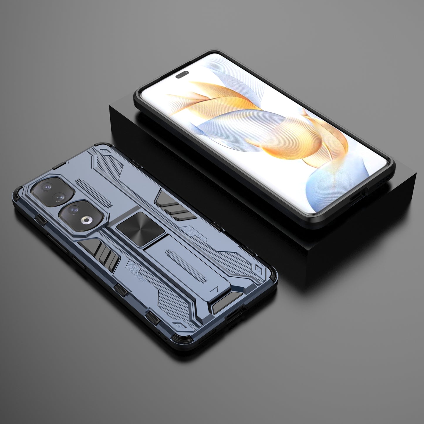For Honor 90 Pro Shockproof Phone Cover with Kickstand Hard PC + Soft TPU Protective Case