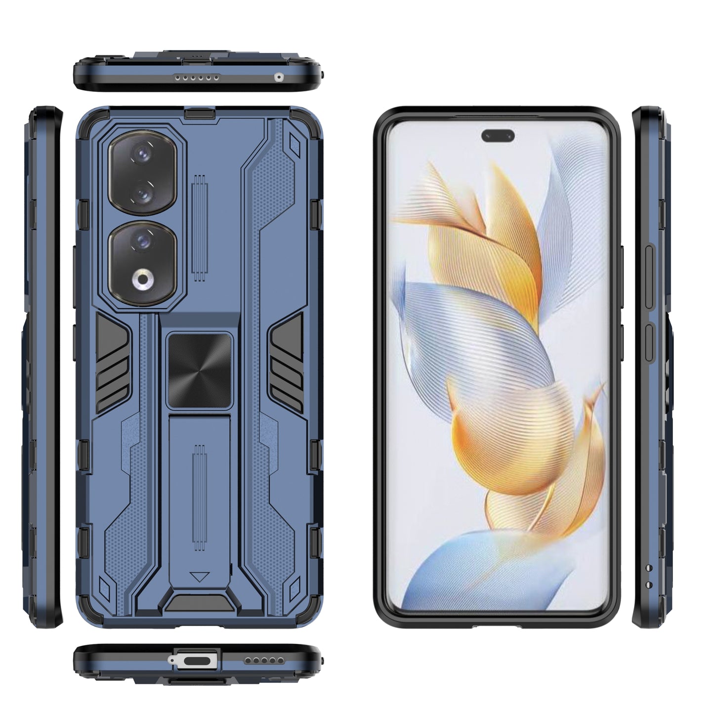 For Honor 90 Pro Shockproof Phone Cover with Kickstand Hard PC + Soft TPU Protective Case