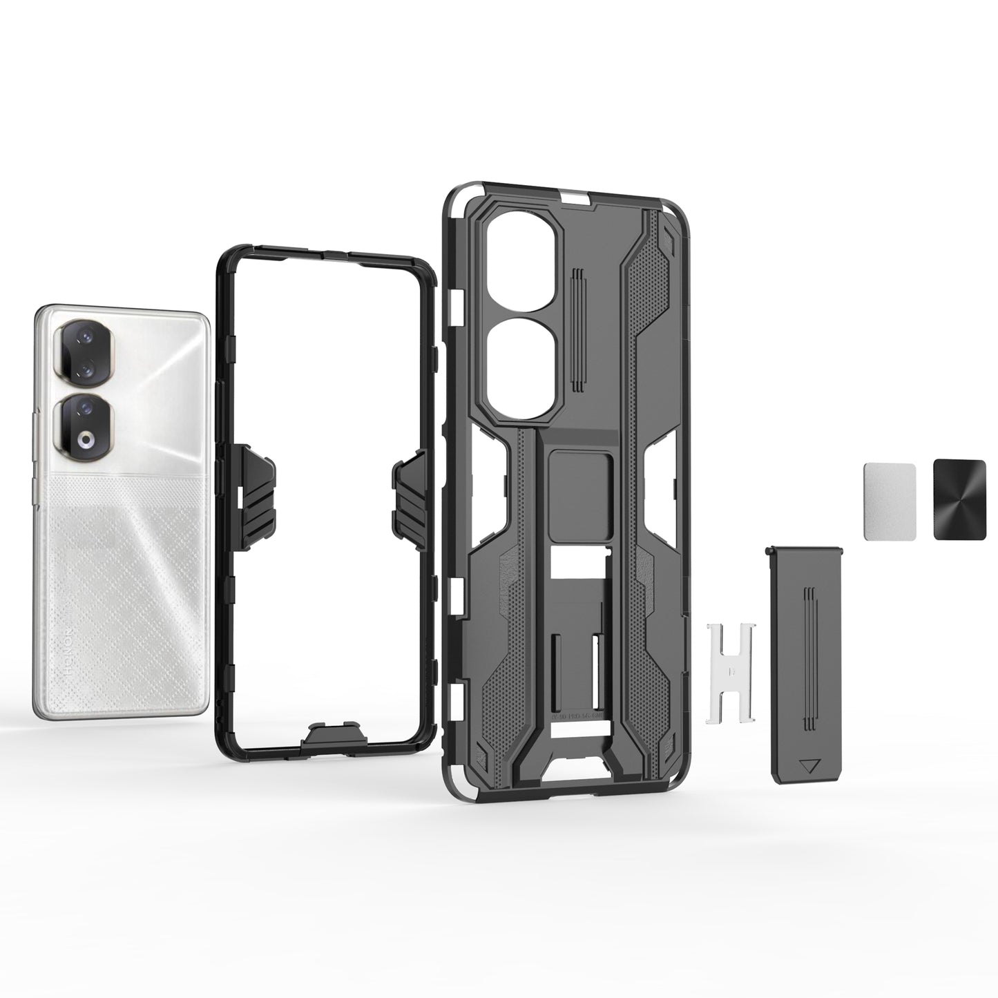 For Honor 90 Pro Shockproof Phone Cover with Kickstand Hard PC + Soft TPU Protective Case