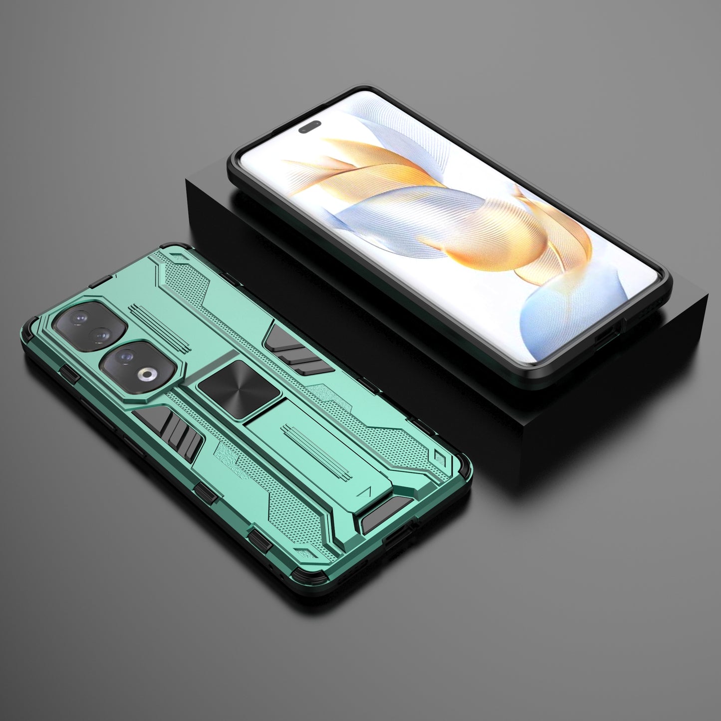 For Honor 90 Pro Shockproof Phone Cover with Kickstand Hard PC + Soft TPU Protective Case