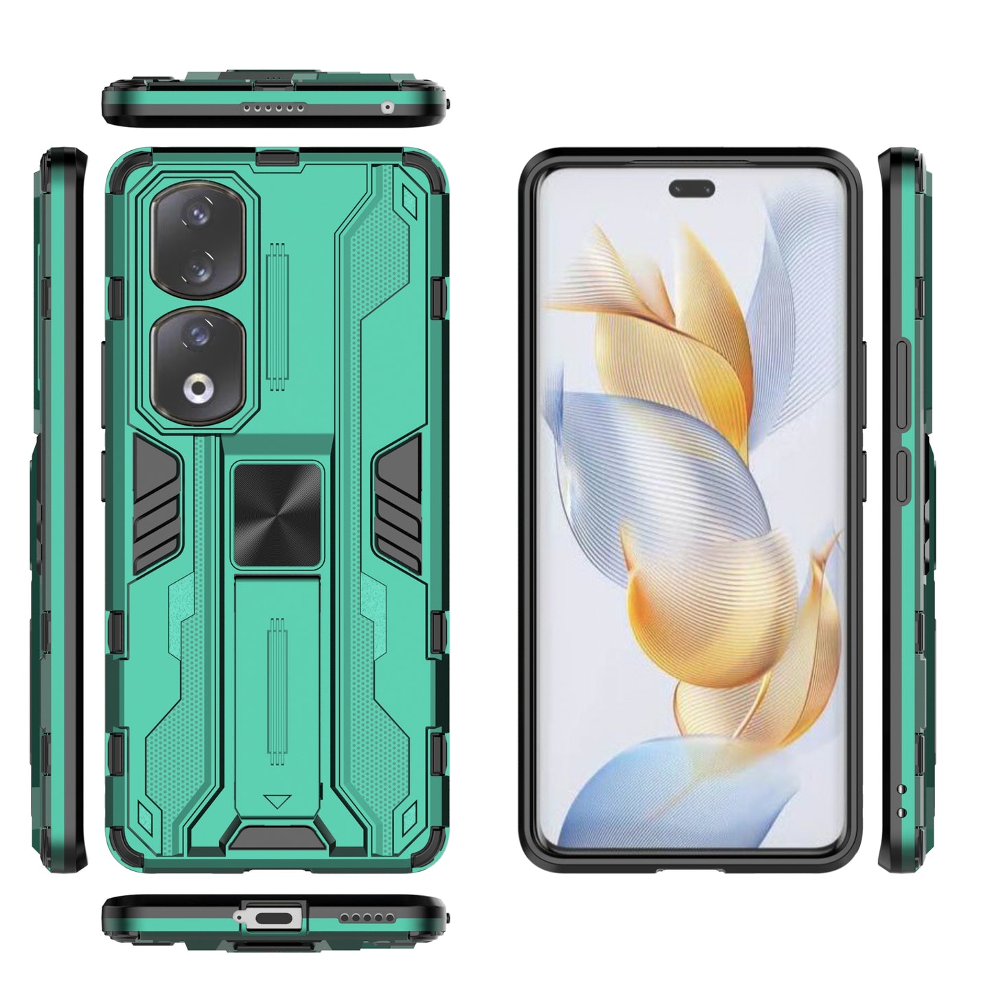 For Honor 90 Pro Shockproof Phone Cover with Kickstand Hard PC + Soft TPU Protective Case