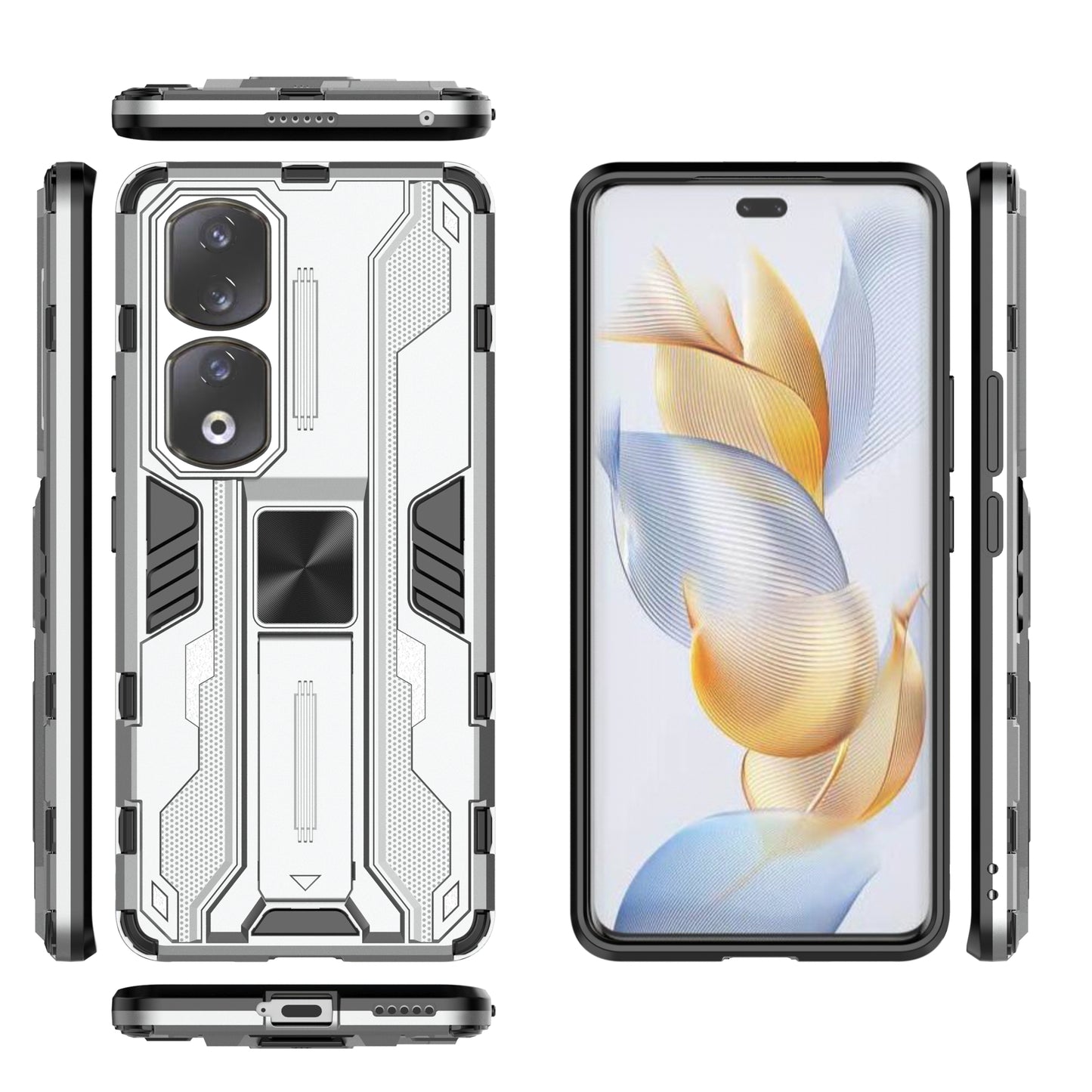 For Honor 90 Pro Shockproof Phone Cover with Kickstand Hard PC + Soft TPU Protective Case