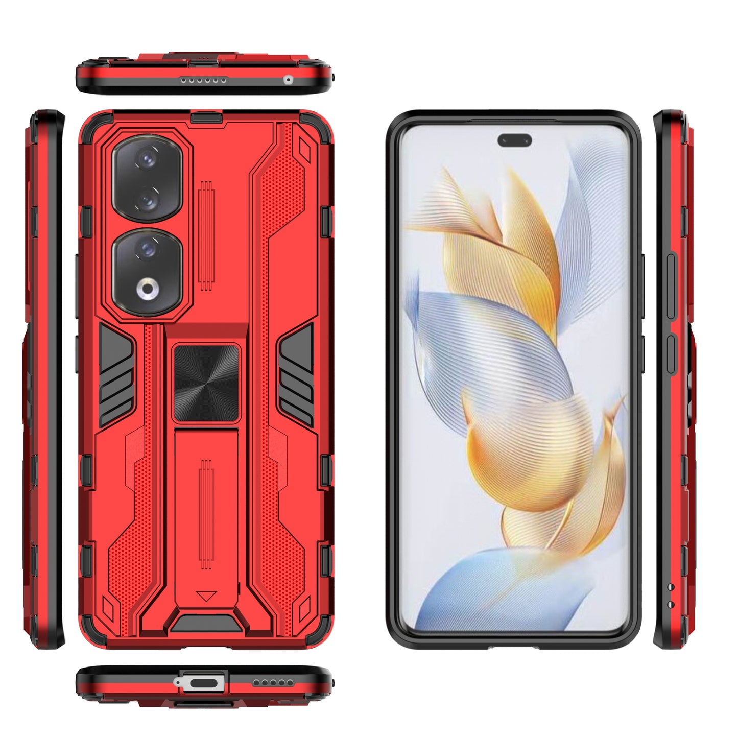 For Honor 90 Pro Shockproof Phone Cover with Kickstand Hard PC + Soft TPU Protective Case
