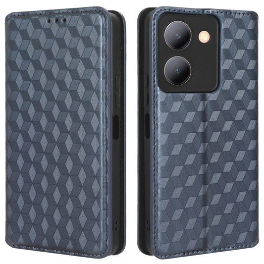 For vivo Y36 4G / Y36 5G / Y78 (China) 5G PU Leather Rhombus Imprinted Shell Stand Case Phone Cover