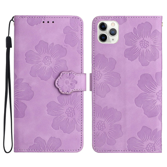 For iPhone 11 Pro Flowers Imprint Flip Stand Phone Case PU Leather Wallet Shockproof Cover