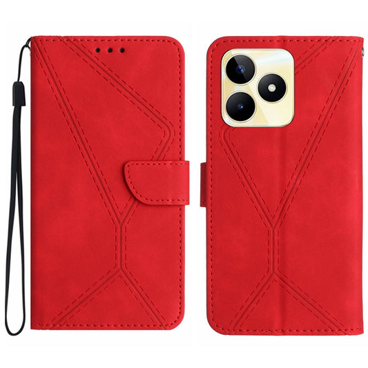 HT05 For Realme C53 4G PU Leather Stand Case Imprinted Line Skin-touch Phone Wallet Cover
