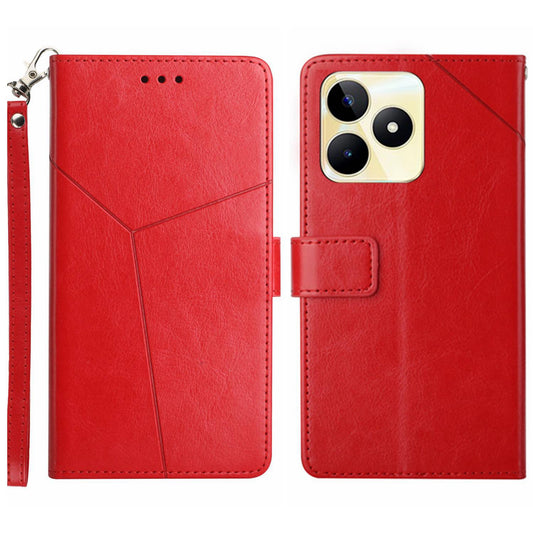 HT01 Y-shaped Line Imprinting Phone Case for Realme C53 4G , PU Leather Wallet Stand Cover