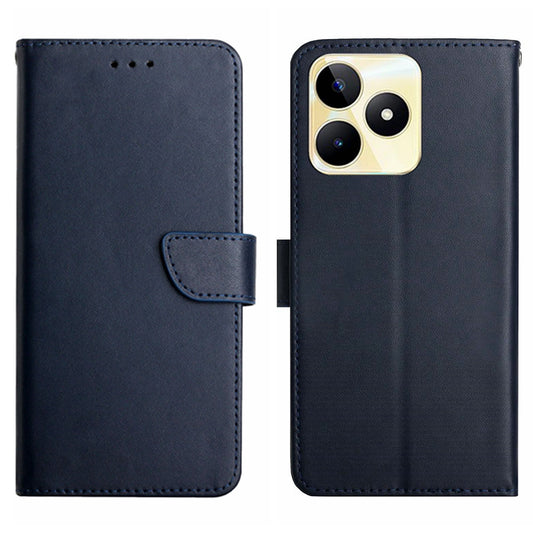 HT02 Wallet Stand Case for Realme C53 4G , Genuine Cow Leather Nappa Texture Phone Cover