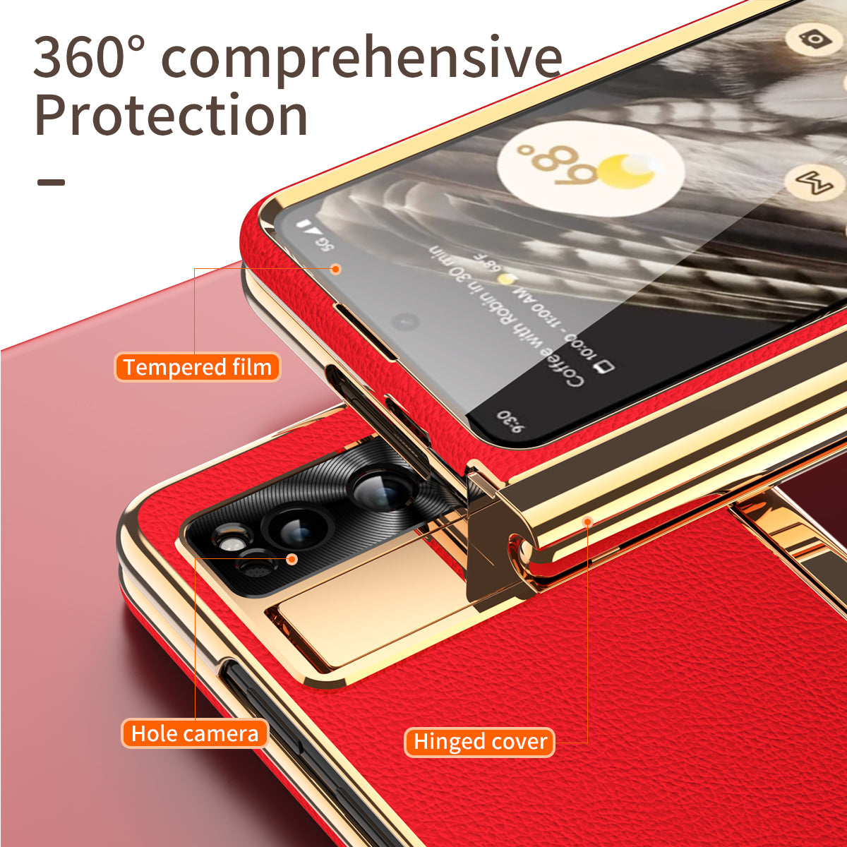For Google Pixel Fold PU Leather+PC Phone Case Magnetic Double Hinge Kickstand Cover with Tempered Glass Screen Film+Stylus