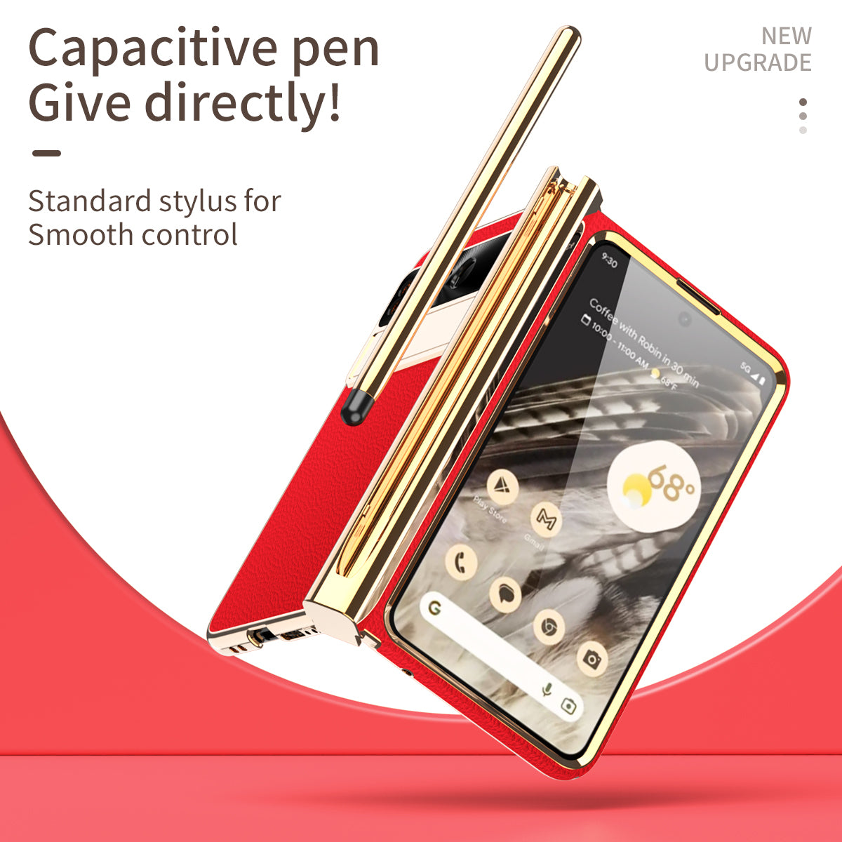 For Google Pixel Fold PU Leather+PC Phone Case Magnetic Double Hinge Kickstand Cover with Tempered Glass Screen Film+Stylus