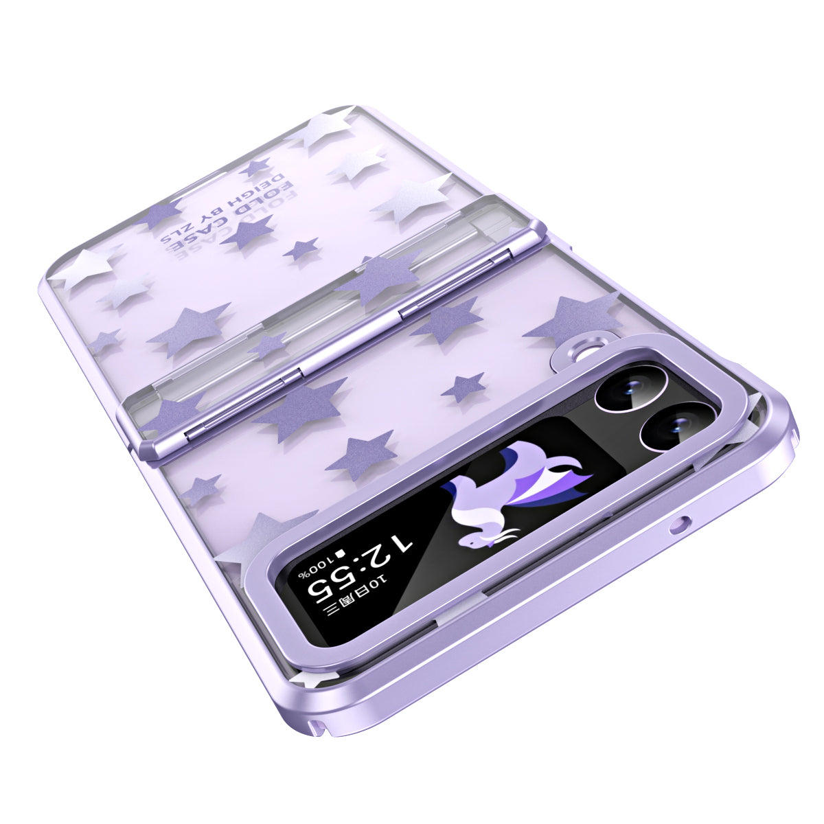 For Samsung Galaxy Z Flip4 5G Hinge Protection Hard PC Phone Case Stars Pattern Electroplating Cover